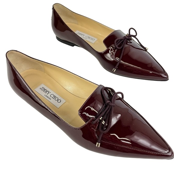 Jimmy Choo Genna Pointed Toe Flats Women’s 38.5 US 8 in Bordeaux New with Box - Picture 3 of 11